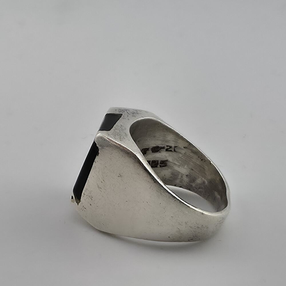 Vintage Mexico 925 Sterling Silver Black Onyx Signet Ring Size 9.5 17.4g Mens - Picture 7 of 15